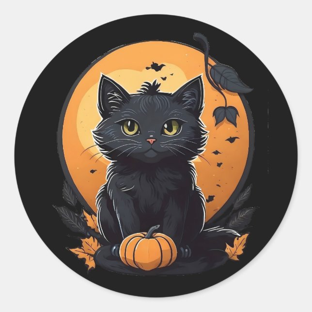 Adesivo Gato preto com abóbora (Frente)