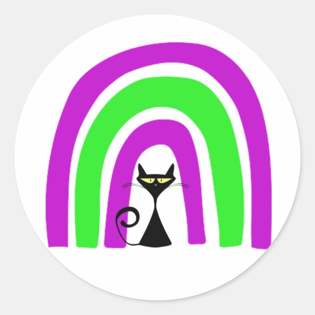 Adesivo Gato Preto Com Arco-íris Colorido de Halloween (Frente)