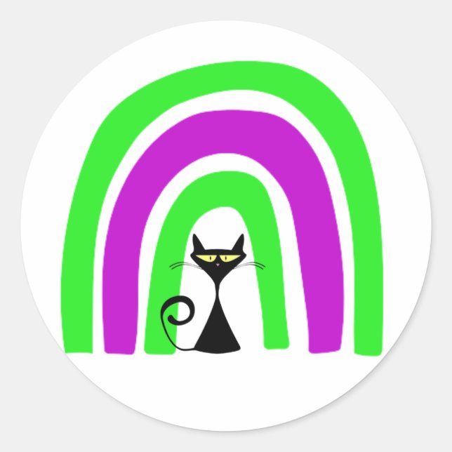 Adesivo Gato Preto Com Arco-íris de Cores de Halloween (Frente)