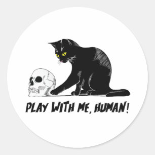 Adesivo Gato Preto Com Caveira Brincando Comigo Cansado