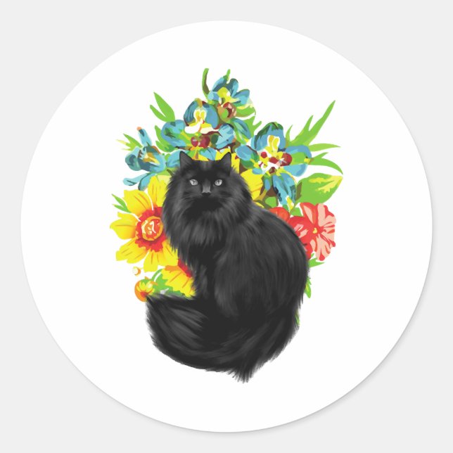 Adesivo gato preto com flor (Frente)