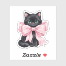 Gato Preto Com Laço de Fita Rosa Grande no Hallowe