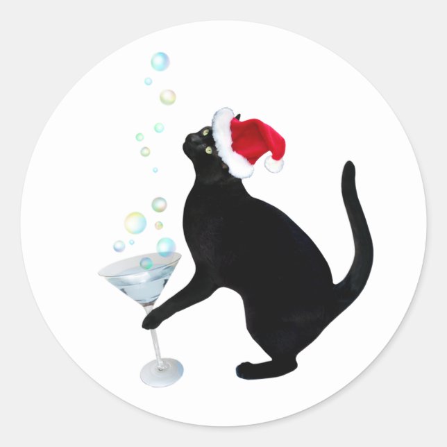 Adesivo Gato Preto com Martini Stickers (Frente)