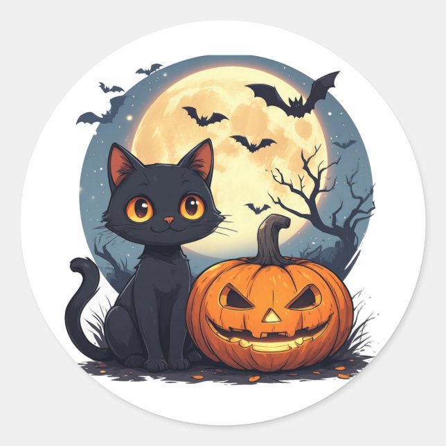 Adesivo Gato Preto Com Morcegos Voadores Halloween 🎃 (Frente)