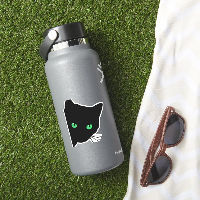 Adesivo gato preto com olhos verdes (HydroFlask Insitu)