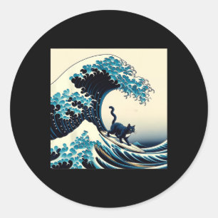 Adesivo Gato Preto Com Surf Surfando A Grande Onda Homens