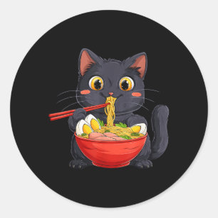 Adesivo Gato Preto Comendo Macarrão Ramen Kawaii Estilo An
