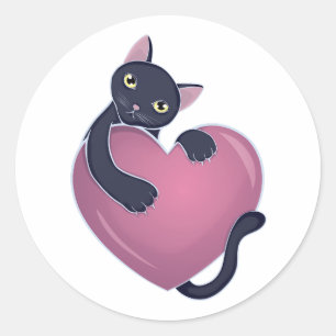 Adesivo Gato Preto Cortado Segurando no Coração Grande