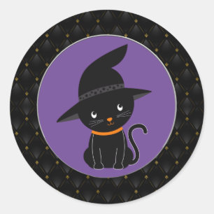 Adesivo Gato Preto De Borda Negra Com Halloween De Bruxa