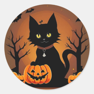 Adesivo Gato Preto de Halloween Cercado por Jack-o'-Lanter