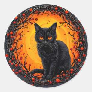 Adesivo Gato Preto de Halloween com Olhos Brilhantes