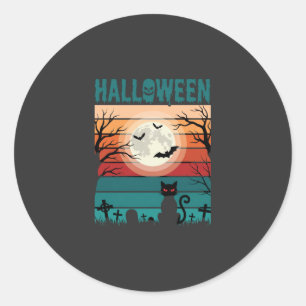 Adesivo Gato Preto De Halloween Lua Cemitério Vetor Retro