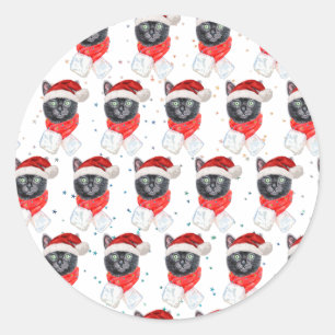 Adesivo Gato Preto de Natal com Cachecol Vermelho