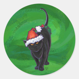 Adesivo Gato Preto de Natal em Verde