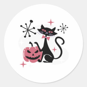 Adesivo Gato Preto de Retro Meio século de Halloween