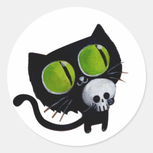 Adesivo Gato preto do Dia das Bruxas com crânio