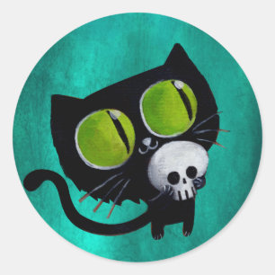 Adesivo Gato preto do Dia das Bruxas com crânio