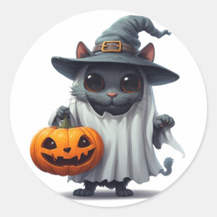Adesivo Gato Preto do Halloween Segurando Acento de Abóbor