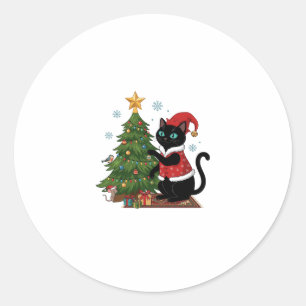 Adesivo Gato Preto do Natal Chapéu do Papai Noel Árvore Ra