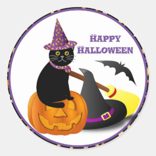 Adesivo Gato Preto e Abóbora Feliz Halloween