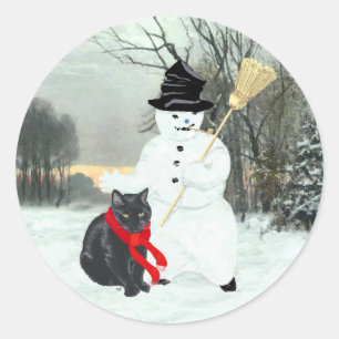 Adesivo Gato Preto e Boneco de Neve