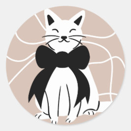 Adesivo Gato preto e branco com linha de abstrato