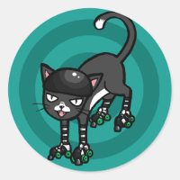 Gato preto e branco em Rollerskates