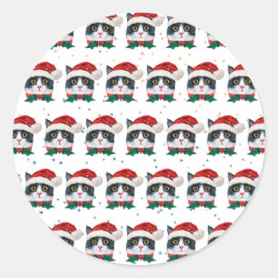 Adesivo Gato Preto e Branco Fofo Com Chapéu de Papai Noel