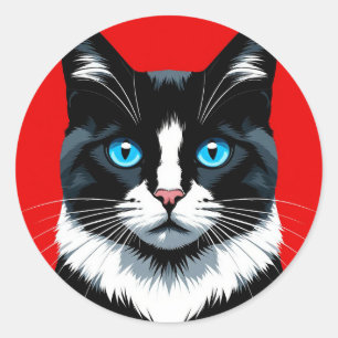 Adesivo Gato Preto e Branco Olhos Azuis 🐱 Felino Vibrante