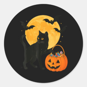 Adesivo Gato Preto Engraçado de Halloween Abóbora Com Doce