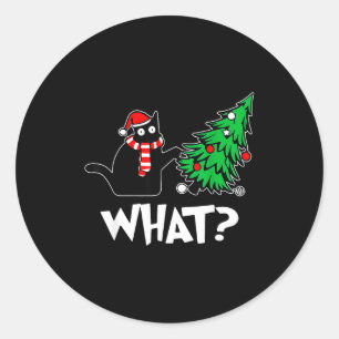Adesivo Gato Preto Engraçado de Natal Empurrando Árvore de