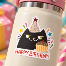 Gato Preto Engraçado Feliz Aniversário