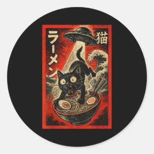 Adesivo Gato Preto Engraçado Ramen Alien Ufo Abdução Japon
