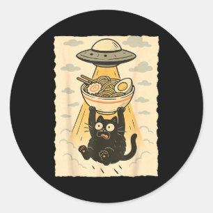 Adesivo Gato Preto Engraçado Ufo Ramen Abdução Alienígena