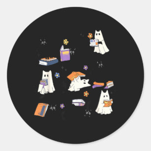 Adesivo Gato Preto Fantasma Lendo Livro Fantasia de Hallow