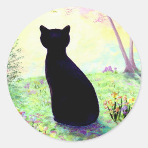 Adesivo Gato preto floral Creationarts do jardim