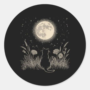 Adesivo Gato Preto Floral Estético Lua Gatinho Homens Mulh