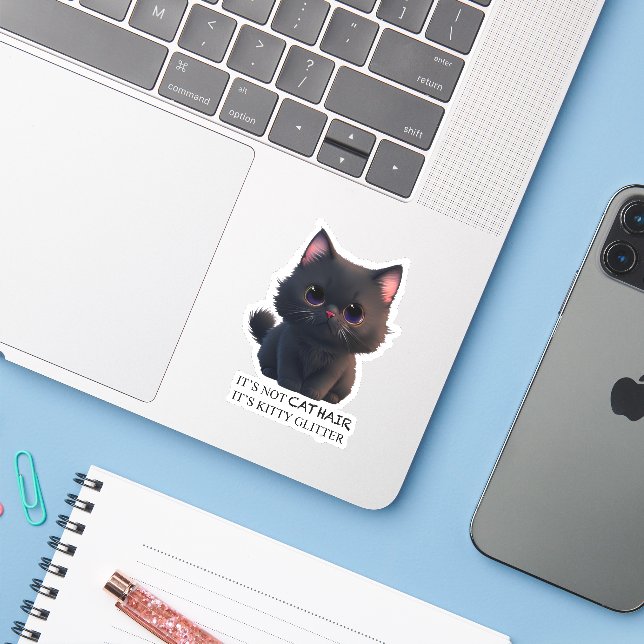 Adesivo Gato preto fofo (Notebook com iPhone)