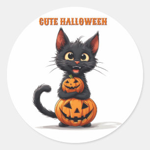 Adesivo Gato Preto Fofo Abraçando Abóbora Halloween 🎃