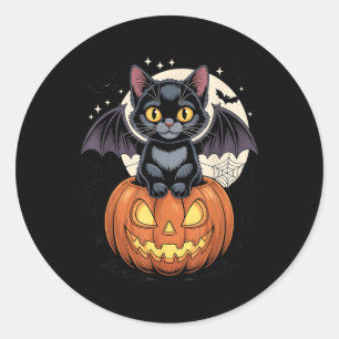 Adesivo Gato Preto Fofo Com Asas de Morcego Jack O Lantern
