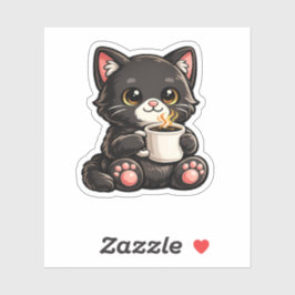 Adesivo Gato Preto Fofo com Café