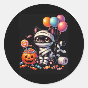 Adesivo Gato Preto Fofo de Halloween Abóbora Doces ou Trav