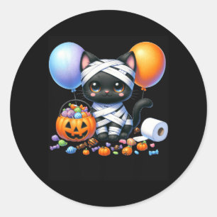 Adesivo Gato Preto Fofo de Halloween Abóbora Truque ou Tra