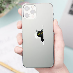 Adesivo Gato Preto Fofo Espiando ao Redor da Quina Engra