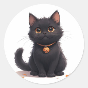 Adesivo Gato Preto Fofo Kawaii Halloween Mágico 🎃