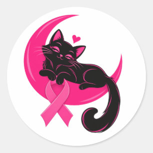 Adesivo Gato Preto Fofo Lua Rosa Conscientização do Câncer