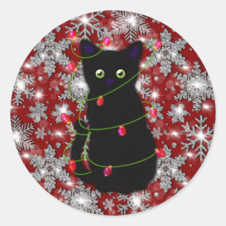 Adesivo Gato preto fofo Meowy Natal floco de neve cintilan