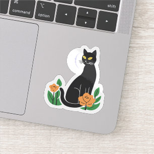 Adesivo Gato Preto Gato Fofo Floral