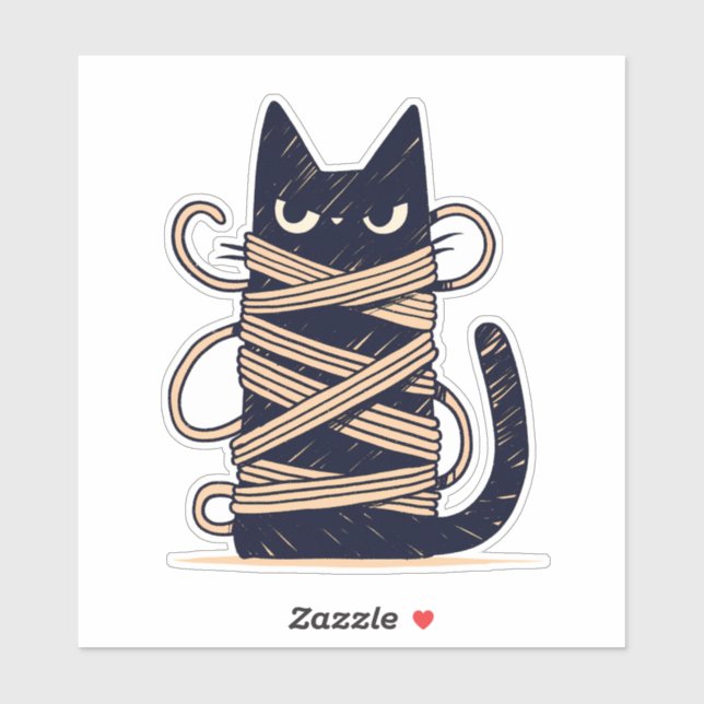 Adesivo Gato Preto Grumpy Chibi Tangido em Yarn (Folha)