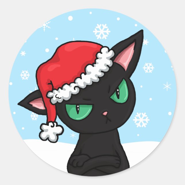 Adesivo Gato Preto Grumpy vestindo Papai Noel (Frente)